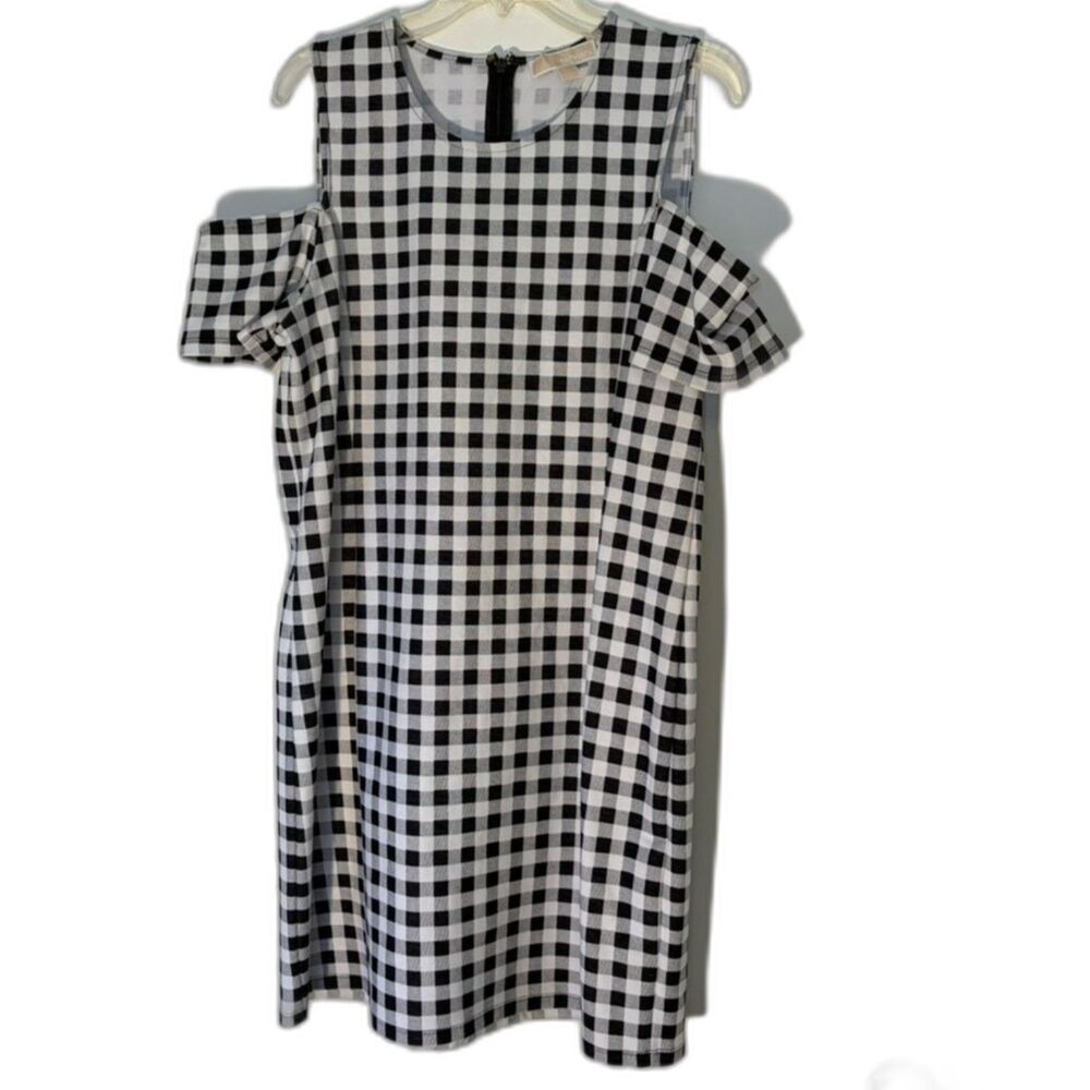 black & white gingham check cold-shoulder dress XL by MICHAEL Michael Kors